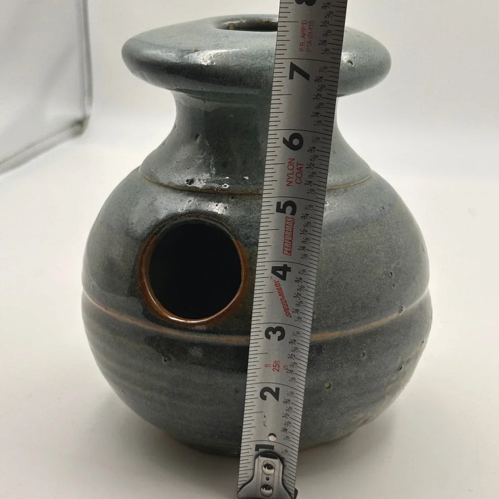 UDU Drum Studio Pottery Signed Vase SML Pottery Blue Gray Glazed Stoneware Music